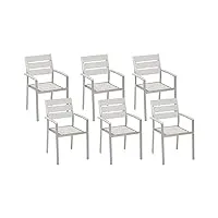 lot de 6 chaises de jardin en aluminium et bois synthétique blanc et argenté vernio