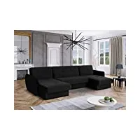 tendencio canapé d'angle panoramique convertible kain en tissu aspect velours (noir)