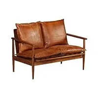 vidaxl canapé à 2 places cuir véritable avec bois acacia marron sofa de salon