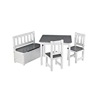 woltu 4 pièces groupe 1 table 2 chaises et 1 x coffre à jouets pour enfants d'âge préscolaire,blanc+gris sg014+spk001