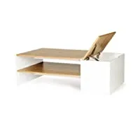 idmarket - table basse bar contemporaine rectangulaire izia avec coffre blanc et plateaux bois
