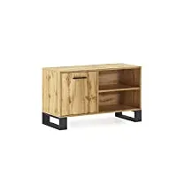 skraut home | meuble tv de salon | 57 x 95 x 40 cm | convient pour tv 32/40/42" | modèle loft | structure couleur chêne rustique | pieds en bois noir