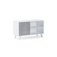skraut home | meuble tv pour salon | 57 x 95 x 40 cm | convient pour tv 32/40" | modèle wind 100 | blanc mat | porte battante couleur ciment