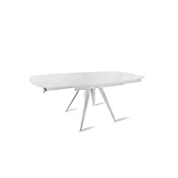 meubletmoi table de repas ovale extensible 120/180 cm plateau en verre trempé avec pieds Évasés en métal blanc - adelphia 1