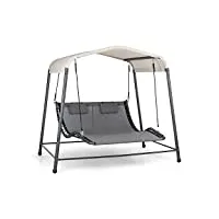 blumfeldt palermo - double chaise longue à bascule, acier, auvent: 200 x 144 cm (lxp), surface de couchage: 130 x 207 cm (lxp), style sobre, 2 oreillers réglables en hauteur, gris