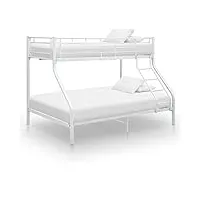festnight cadre de lit superposé pour enfants métal 140x200 cm/90x200 cm blanc