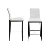 lot de 2 tabourets de bar chaises rembourrées pu similicuir avec pieds en acier et hauteur d'assise 66 cm blanc