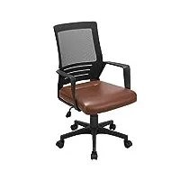 yaheetech chaise bureau ergonomique en similicuir fauteuil de bureau hauteur réglable avec appui tête dossier inclinable respirant siège plus large marron