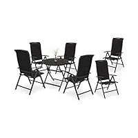 brubaker salon de jardin milano - 1 table pliante en verre ronde de 70 cm Ø avec 6 chaises à dossier haut - aluminium - résistant aux intempéries - anthracite