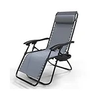 vounot chaise longue inclinable avec support de gobelet amovible chaise de jardin pliable en textilène chaise longue avec rembourrage de tête charge max 120kg fauteuil relax gris