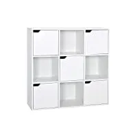 meerveil Étagère de rangement 9 cubes bibliothèque en bois, inclus 4 cubes ouvertes et 5 cubes avec portes pour salon bureau style moderne, blanc (9 cubes) 90 d x 30,3 w x 90 h cm
