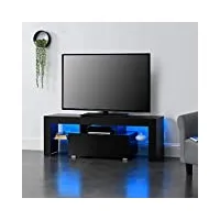 [en.casa] meuble tv avec Éclairage led multicolore banc support design avec Étagères de verre et tiroir panneaux de particules mélaminés 130 x 35 x 45 cm noir