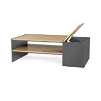 idmarket - table basse bar contemporaine rectangulaire izia avec coffre gris et plateaux bois