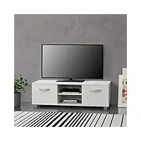 [en.casa] meuble tv moderne support télé avec 2 portes et 2 Étagères ouvertes panneau de particule mélaminé 120 x 40 x 38 cm blanc