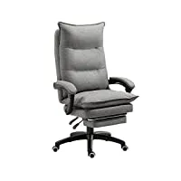 homcom fauteuil de bureau massant fauteuil bureau confortable hauteur réglable dossier inclinable repose-pied intégré toile de lin gris chiné
