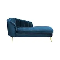 chaise longue méridienne côté gauche en velours bleu marine avec pieds métalliques doré design 100 % glamour et rétro confortable et Élégante beliani