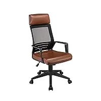 yaheetech chaise bureau dossier en maille fauteuil bureau ergonomique assise et appui-tête en similicuir rembourré confortable hauteur dossier réglables capacité 120kg marron