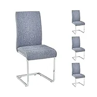 idimex lot de 4 chaises de salle à manger leticia piètement en métal chromé et revêtement en tissu gris