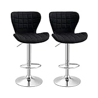 homcom lot de 2 tabouret de bar design contemporain hauteur d'assise réglable 59-81 cm pivotant 360° lin noir