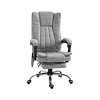 homcom fauteuil de bureau massant chauffant fauteuil bureau confortable hauteur réglable dossier inclinable repose-pied revêtement synthétique gris