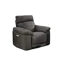 meubletmoi fauteuil relaxation gris anthracite - motorisé - tissu suédine doux - ultra confortable moelleux - clara