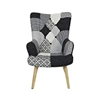 home deco factory fauteuil chaise patchwork, bois d'ingénierie, noir blanc, xl