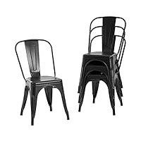 grandca home lot de 4 chaises de salle à manger empilables en métal, chaises de bar, pour restaurant, jardin, bistro, balcon, noir