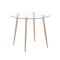 goldfan rond table à manger de cuisine moderne table de salle à manger en verre et pieds en métal diamètre 80cm