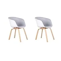 grobkau lot de 2 fauteuils en tissu fauteuil scandinave fauteuil de bureau pour salon, cuisine, salle de réunion café... gris (pieds métal)