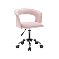 woltu bs85rs chaise de bureau tabouret à roulette en velours,tabouret de travail tabouret roulant avec accoudoir, réglable en hauteur,rose