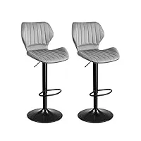 songmics lot de 2 chaises de cuisine, chaise de bar avec structure en métal, surface en simili cuir, repose-pieds hauteur réglable, montage facile, gris clair