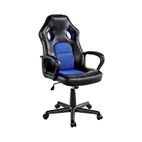 yaheetech fauteuil de bureau ergonomique siège rembourré hauteur réglable haut dossier inclinable charge 150 kg bleu