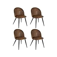 chaise de salle à manger, ensemble de 4 chaises de cuisine modernes en daim avec structure métallique à rembourrage doux, chaises latérales de salle à manger anti-rayures à assemblage facile, marron