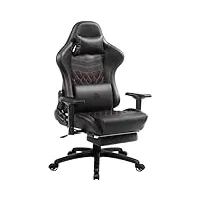 dowinx chaise gaming ergonomique style de course avec support et coussin de massage lombaire fauteuil de bureau pour ordinateur en cuir polyuréthane avec repose-pieds rétractable noir