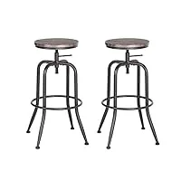 meuble cosy lot de 2 tabouret de bar vintage chaise siège de cuisine hauteur réglable 69-77cm pivotant sur 360° avec repose-pieds style industriel pieds métal