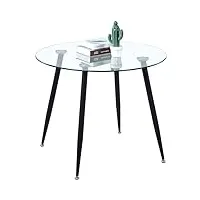 goldfan table à manger en verre ronde table de cuisine petit moderne table de salon 80x80x75cm noir