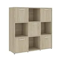 vidaxl bibliothèque armoire à livres support de rangement avec 9 compartiments stockage organisateur chêne sonoma 90x30x90 cm aggloméré