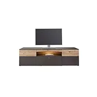 meuble tv 210 cm, 2 portes, bicolore décor bois clair et gris - design contemporain - collection marbella