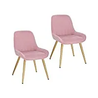 lestarain lot de 2 chaises de salle à manger avec dossier chaise de cuisine rétro chaise de salon assise en velours et pieds en métal,rose