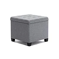 hnnhome pouf cube en lin avec coffre de rangement et cadre en bois solide pour salon coiffeuse et chambre avec couvercle gris clair 45 cm