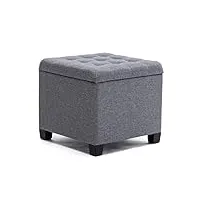 hnnhome pouf cube en lin avec coffre de rangement et cadre en bois solide pour salon coiffeuse et chambre avec couvercle gris 45 cm