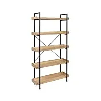 woltu Étagère de rangement bibliothèque en bois et métal à 5 niveaux, style industriel 91x25,5x173 cm, noir+ chêne clair rgb12hei