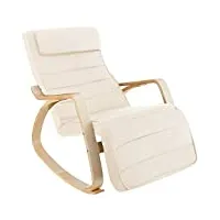 tectake 800795 fauteuil à bascule chaise berçante rocking chair repose-pied réglable en 5 positions bois confortable – diverses couleurs (beige)