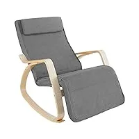 tectake 800795 fauteuil à bascule chaise berçante rocking chair repose-pied réglable en 5 positions bois confortable – diverses couleurs (gris clair)