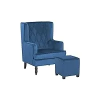 beliani fauteuil bergère en velours bleu avec repose-pieds et coutures décoratives confort et Élégance pour salon ou chambre classique et rétro