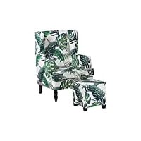 fauteuil bergère en tissu blanc motif feuilles vertes avec repose-pieds confort et elégance pour salon ou chambre classique et rétro beliani