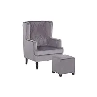 beliani fauteuil bergère en velours gris avec repose-pieds et coutures décoratives confort et Élégance pour salon ou chambre classique et rétro