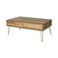homcom table basse en bois table de salon grand plateau et 2 tiroirs design de luxe Élégant décoration avec lignes dorées peintes à la main 110l x 59l x 42h cm brun