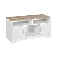 homcom meuble tv banc tv en bois grand espace de rangement avec 2 compartiments ouverts 2 armoires à porte une armoire ouverte 105 x 40 x 52 cm blanc