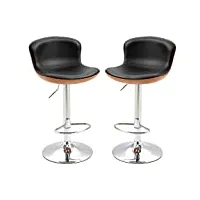 homcom lot de 2 tabouret de bar design contemporain hauteur d'assise réglable 64-85 cm pivotant 360° revêtement synthétique noir imitation bois